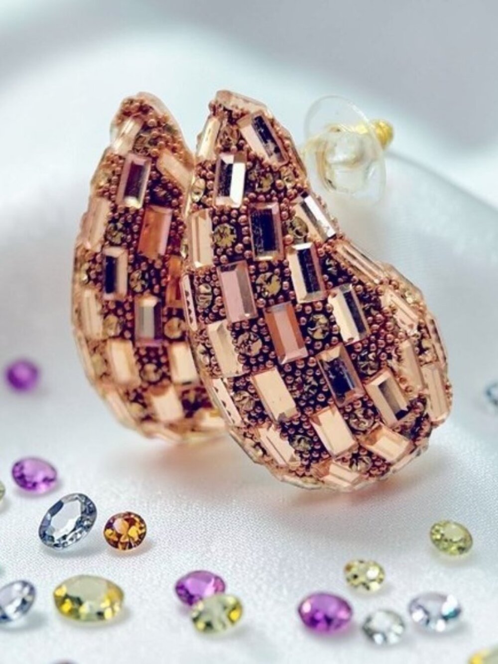 Rose Gold Mosaic-Styled Teardrop Pierced Statement Earrings  ✨NWOT✨ - Picture 2 of 5